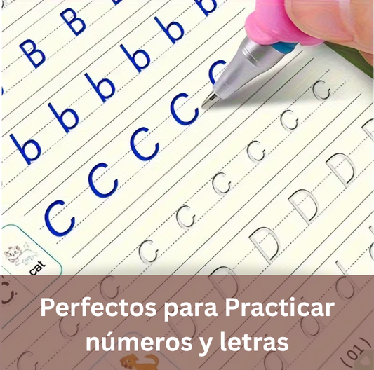 Set de 4 Cuadernos Mágicos de Caligrafia, Montessori, en inglés y reutilizables.